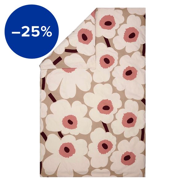 Unikko duvet cover, 150 x 210 cm, beige - cotton - rose