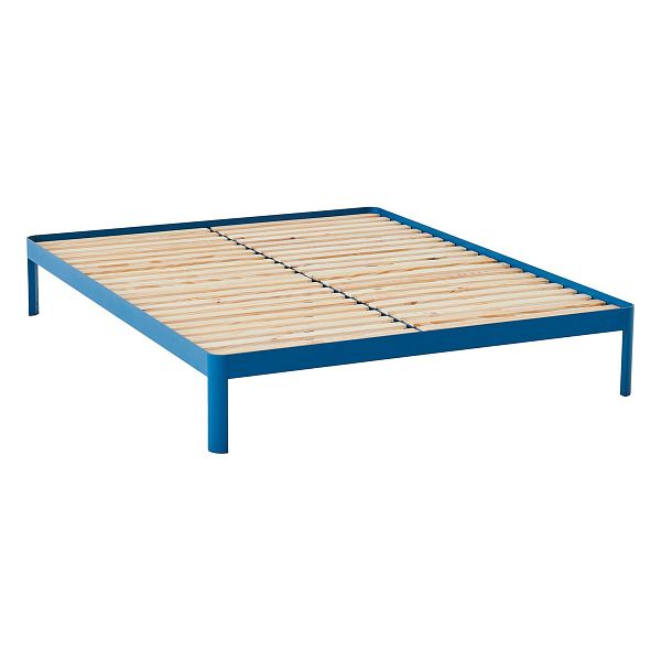 Bed frame with slats, dark blue