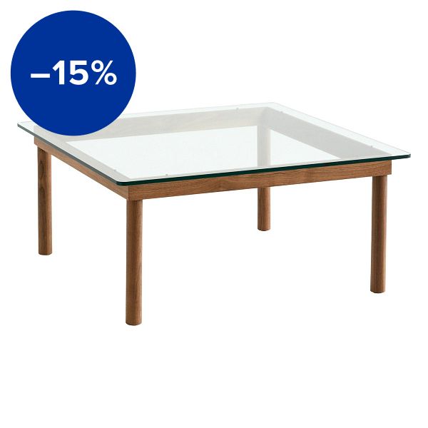 Kofi table 80 x 80 cm, lacquered walnut - clear glass