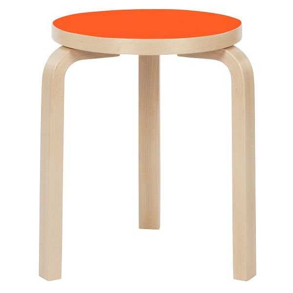 Aalto stool 60, orange linoleum - birch