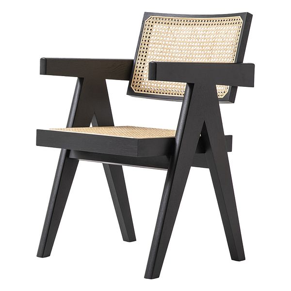 Capitol Complex chair with arms, black stained oak - Vienna cane