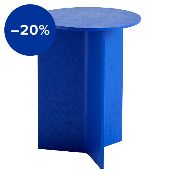 Slit Wood table, 35 cm, high, vivid blue