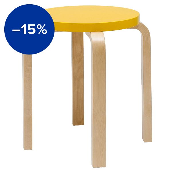Aalto stool E60, yellow - birch