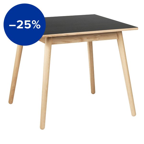 C35A dining table, 82 x 82 cm, oak - black linoleum