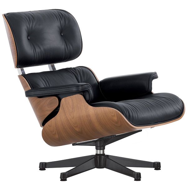 Eames Lounge Chair, new size, walnut - black leather