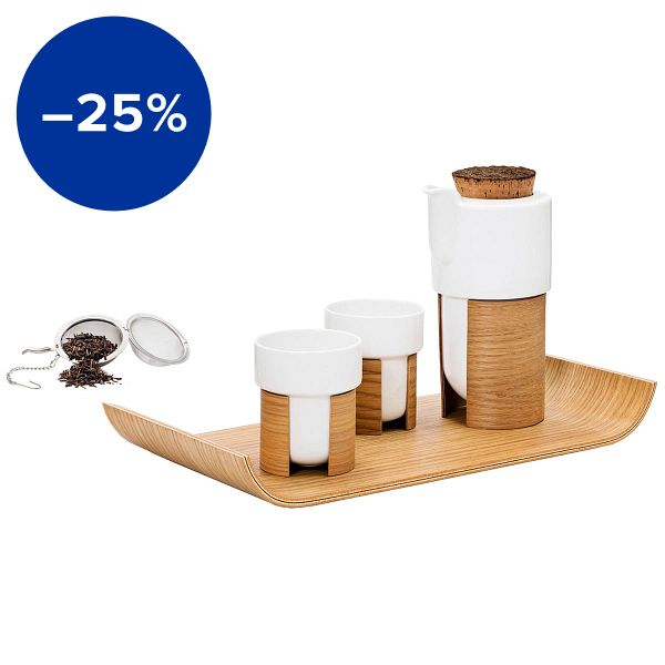 Warm tea set, white - oak, cork lid