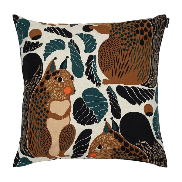 Kurre cushion cover, 50 x 50 cm, linen - brown - black - red
