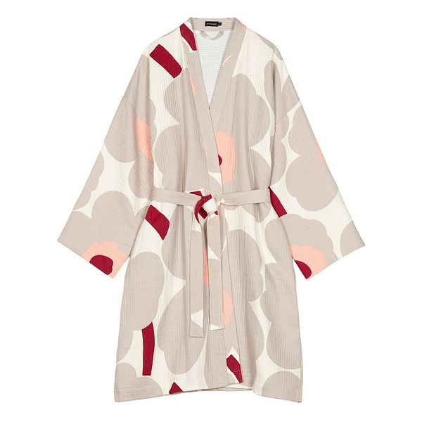 Unikko bathrobe, powder - light grey - dark cherry - pink