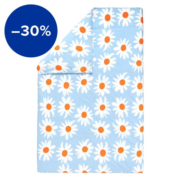 Rakastaa ei rakasta duvet cover, 150 x 210 cm, light blue-off-white-orange
