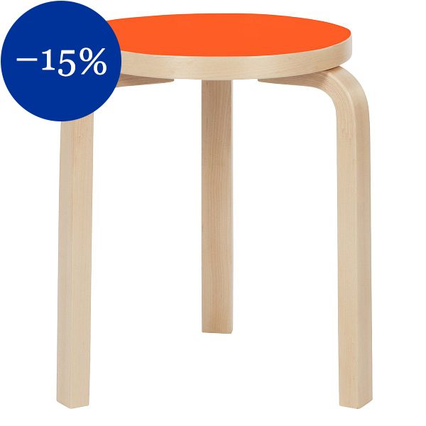 Aalto stool 60, orange linoleum - birch