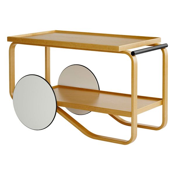 Carrello da tè Aalto 901, betulla miele - maniglia nera