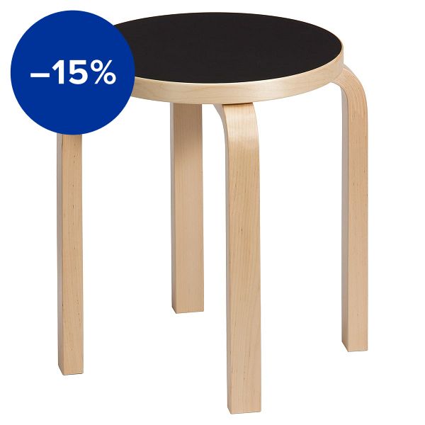 Aalto stool E60, black linoleum - birch