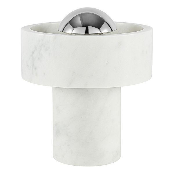 Stone portable LED table lamp, white marble - silver