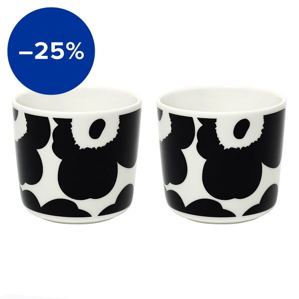 Oiva - Unikko coffee cup w/o handle, 2 pcs, white - black