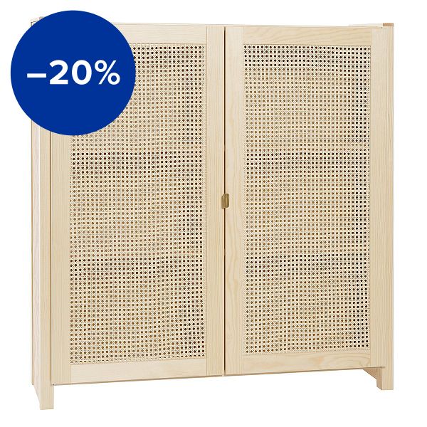 Classic cabinet w/ rattan doors, 104 x 109 cm, natural