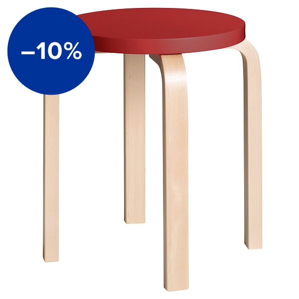 Aalto stool E60, red - birch