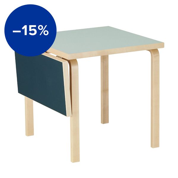 Aalto foldable table DL81C, birch -vapour/smokey blue linoleum