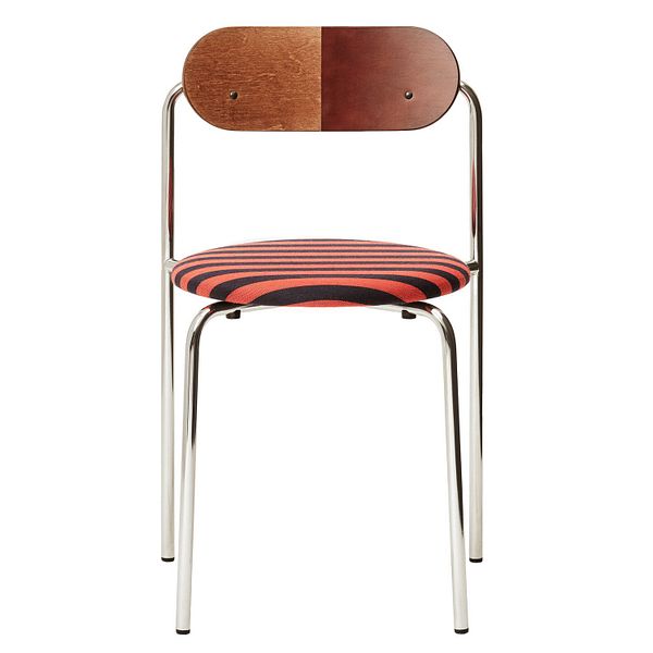 Moderno chair, chrome - wenge/walnut stained birch - red-navy fabric