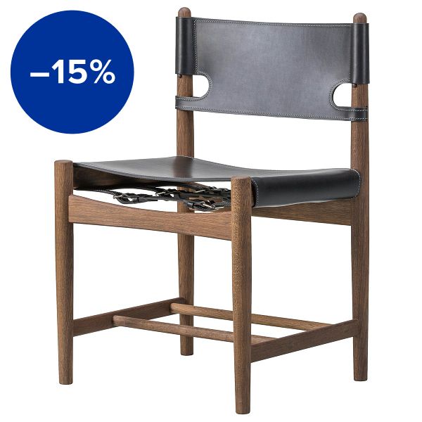 The Spanish Dining Chair, black leather - smoked oak