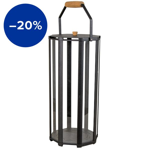 Lightlux lantern with teak handle, L, lava grey