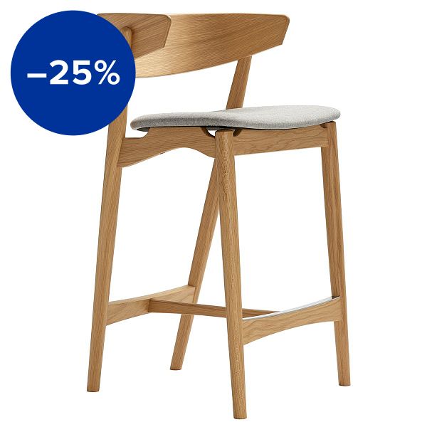 No 7 bar stool, 65 cm, white lacquered oak - grey Remix 123