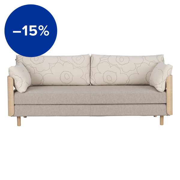 ON2 Wood sofa bed, soap waxed oak - Marimekko Piirto Unikko - Diamonds 289