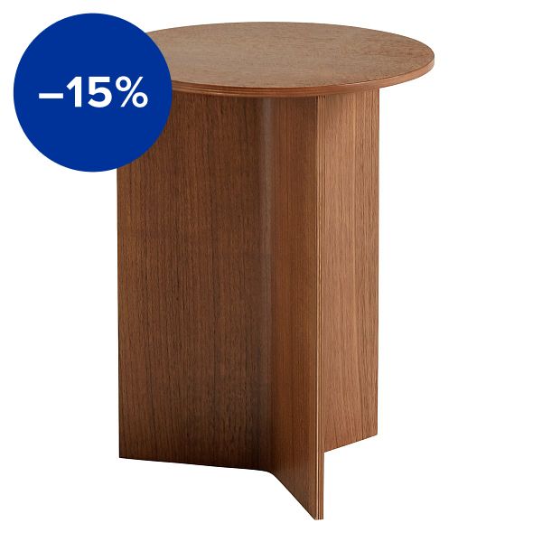 Slit Wood table, 35 cm, high, lacquered walnut