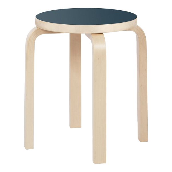 Aalto stool E60, smokey blue linoleum - birch