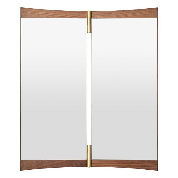 Vanity wall mirror, 2 panels, walnut - brass