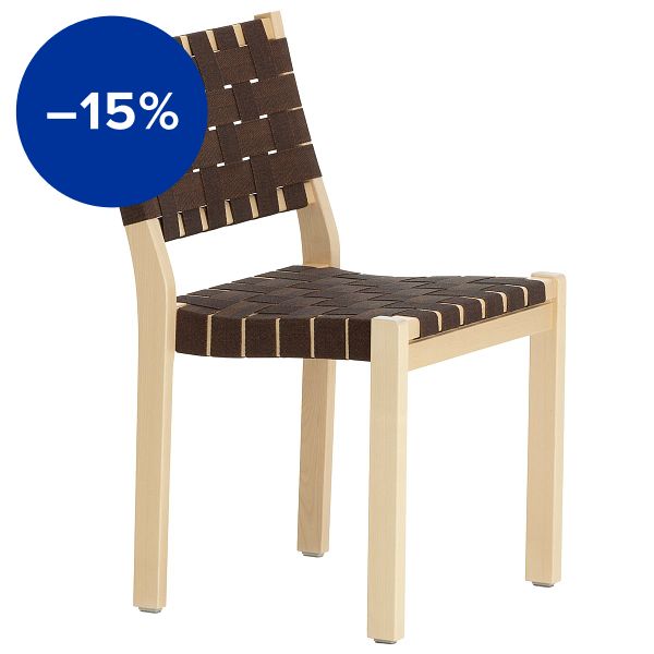 Aalto chair 611, birch - black/brown webbing