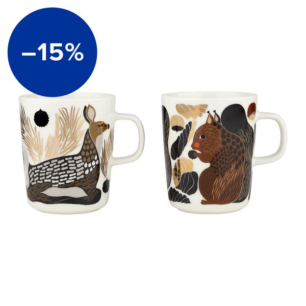 Oiva - Kurre & Peura mug, 2,5 dl, 2 pcs, white - brown - gold