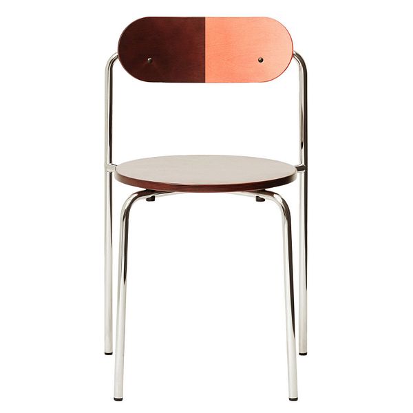 Moderno chair, chrome - wenge stained birch - coral red