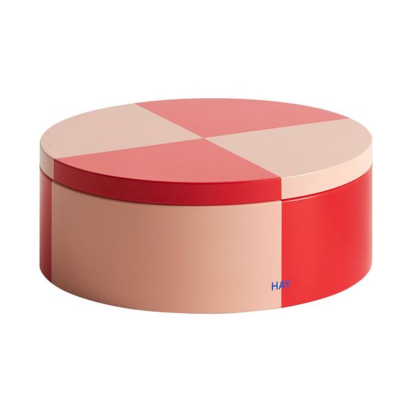 Tin container, round, red - soft pink