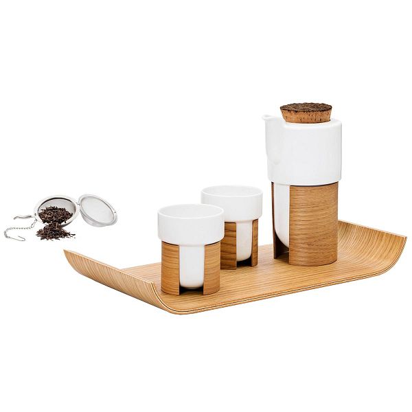 Warm tea set, white - oak, cork lid