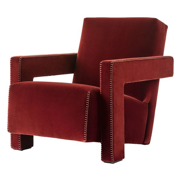 Utrecht lounge chair, dark red Ortigia 13L652, blanket stitching