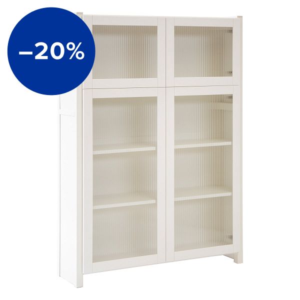 Classic vitrine, reeded glass, 104 x 149 cm, white lacquered