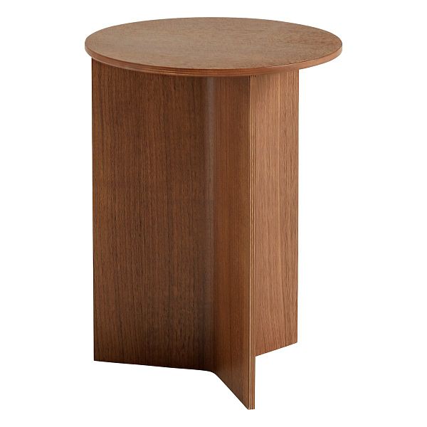 Slit Wood table, 35 cm, high, lacquered walnut