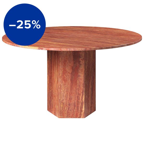 Epic dining table, round, 130 cm, red travertine
