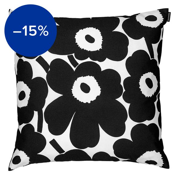 Pieni Unikko cushion cover, 50 x 50 cm, white - black