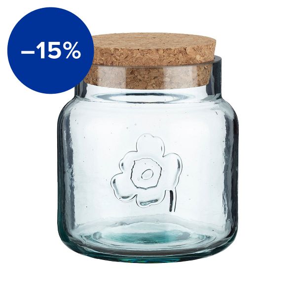 Oiva - Unikko jar, small, recycled glass - cork