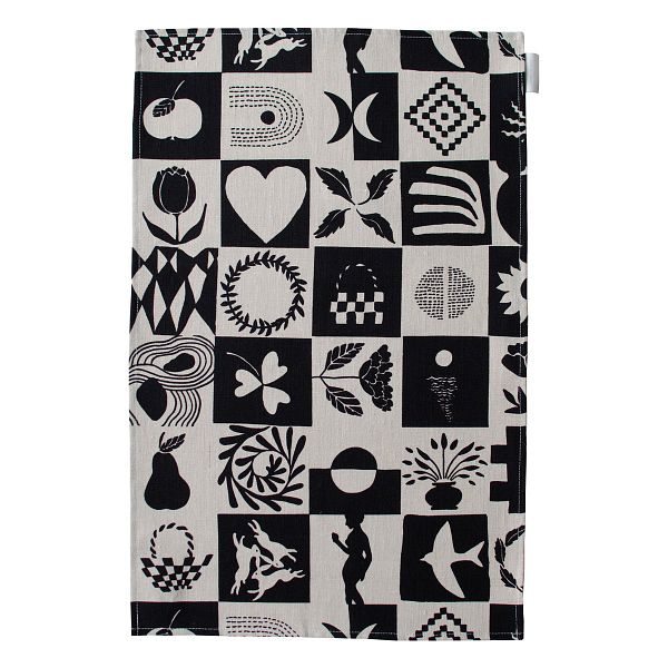 Kaukana kotoa tea towel/place mat, beige - black