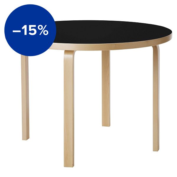 Aalto table 90A, birch - black linoleum