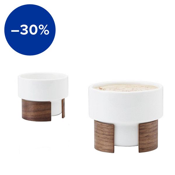 Warm cappuccino cup 1,6 dl, set of 2, white - walnut