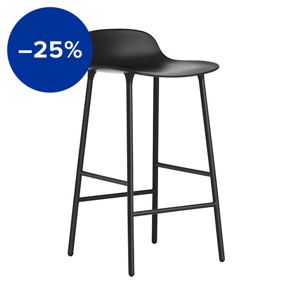 Form bar stool, 65 cm, black steel - black