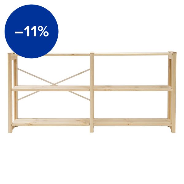 Classic open shelf, low, wide, untreated