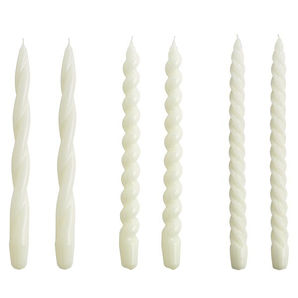 Long twist candles, set of 6, off-white